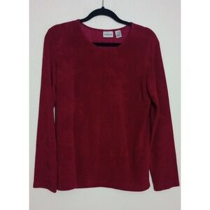 Chico's Burgundy Red Floral Jacquard Long Sleeve Crew Neck Top Size 2 Large